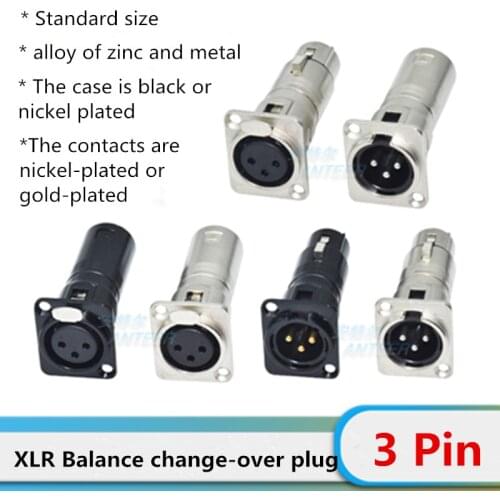 Three-core gold-plated Canon male to female D-type metal socket for audio connection converter XLR Canon mounting base XLR