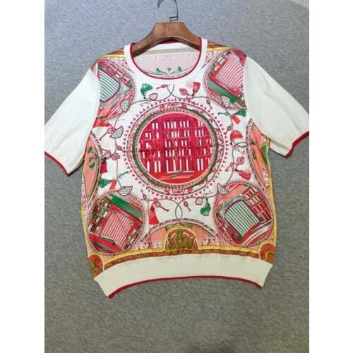 UK0565 Fashion womens Tops & Tees 2021 Runway Luxury famous Brand European Design Short Print party style womens Clothing