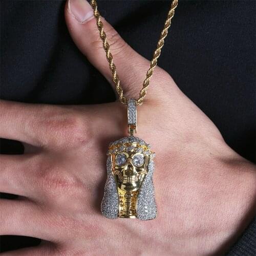 Hip Hop Skull Jesus Christ Portrait Pendant Pave Cubic Zircon Necklace MenS Iced Out Religious Jewelry Gift