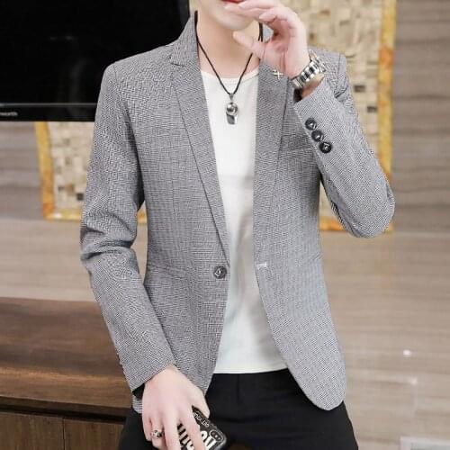 2021 spring plaid small suit man Korean version slim single jacket casual handsome trend spring and autumn linen suit trend