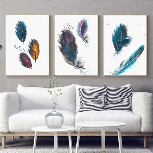 YUMEART Watercolor Canvas Painting Nordic Decor Colorful Feather Poster And Print Wall Art Picture For Living Room Home Decorati