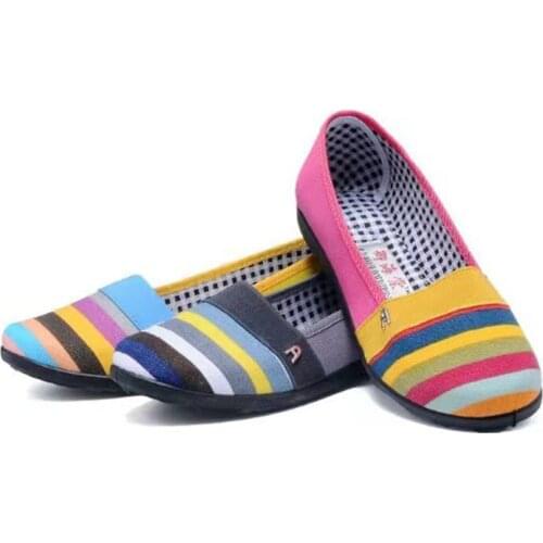 New Style Old Beijing Cloth Shoes Breathable Casual Womens Shoes Fashion Rainbow Stripes Comfortable Woman Shoes
