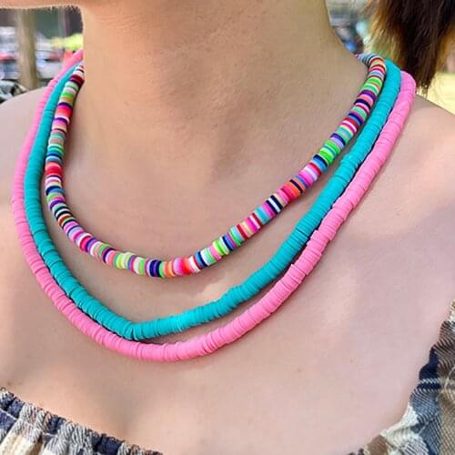 ZHINI Boho Multicolor Polymer Clay Choker Necklace For Women Ethnic Gothic Colorful Handmade Statement Necklace Jewelry collares