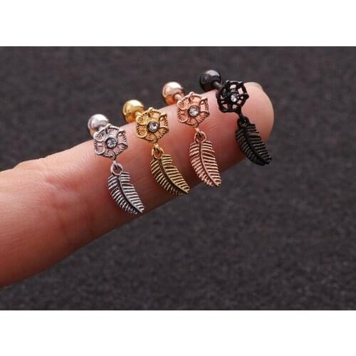 1PC New Hot Gift Feather Pendant Ladies CZ Hoop Ear Stud Cartilage Helix Piercing Earring Jewellery