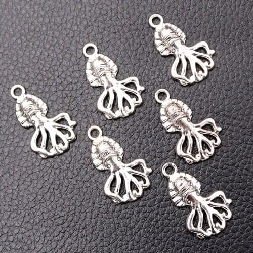 12pcs/lot Silver Plated Squid Charm Metal Pendants DIY Necklaces Bracelets Jewelry Handicraft Accessories 29*18mm P1779