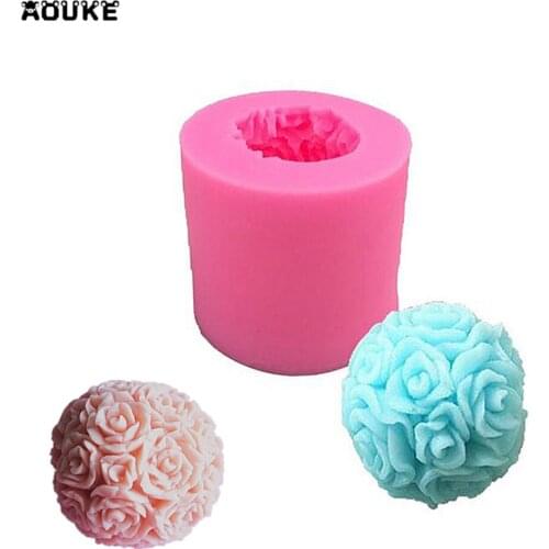 3D Bouquets Roses Ball Shape Fondant Cake Silicone Mold Pastry Chocolate Candy Mould Soap Ice Cubes Molds DIY Baking Tools Aouke
