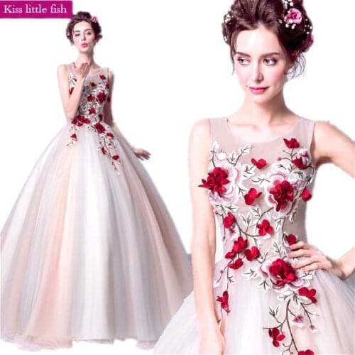 8613 Free shipping 2019 Long embroidery prom dresses Vestido de festa longo