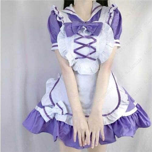 Anime Kawaii Lolita Purple Dress Sexy French Maid Apron Cosplay Costume Girl Women Party Role Play Dress Up Cafe Waitress Outfit
