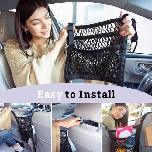 Car Purse Net Handbag Holder Between Seats Back Bag Auto Net Pocket Organizer Cargo Storage Bag For Car Interior 65*25*1 Cm
