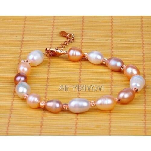 Beautiful Girls Gift Bracelet Natural Long Ovel Freshwater Pearl Beads Strand Pretty Bohemian Bracelets Fine Jewelry