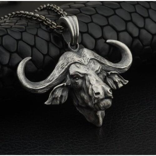 Pure Tin Mens Animal Bull Head Retro Pendant Necklace Hip Hop Ins Style Popular Tide Brand Sweater Necklace Chain Necklace