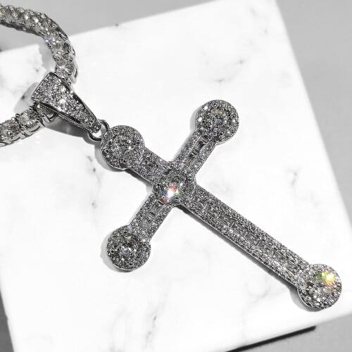 Iced Out Cross Pendant Necklaces 2 Colors Bling AAA Zircon Necklaces For Men Women Hip Hop Jewelry