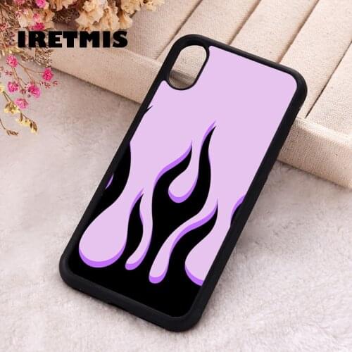 Iretmis 5 5S SE 2020 phone cover cases for iphone 6 6S 7 8 Plus X Xs Max XR 12 MINI Pro Soft Silicone TPU PURPLE BLACK FLAME