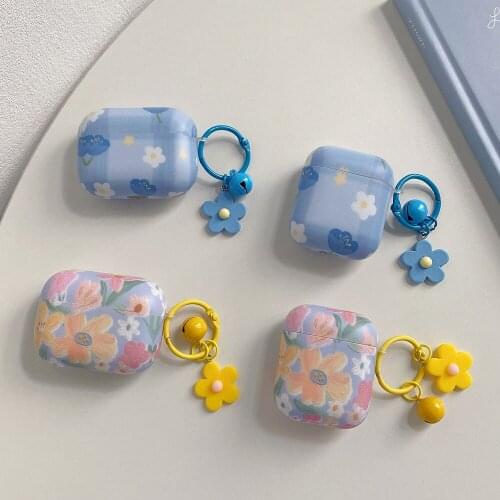 With Bells Keyring Cases For Apple AirPods 2 Pro 1 Case Cute Cartoon Flower Pattern Soft IMD Bluetooth Earphone Protection Cover