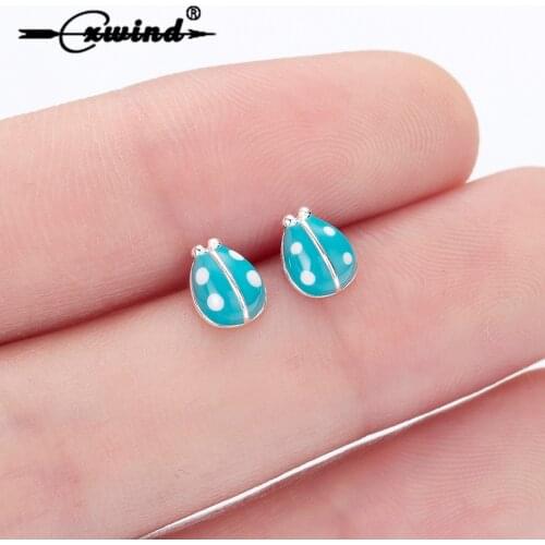 Cxwind Glaze Ladybug Stud Earring For Children Small Fashion Flower Dog DeerBird Heart Earrings Girls Jewelry Gift Femme Brincos