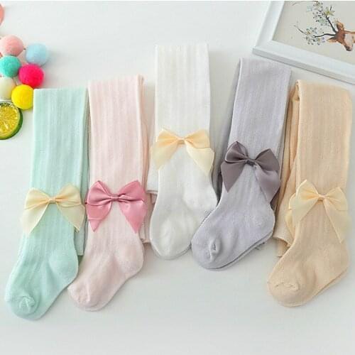 0-8 Yrs Children Cotton Baby Girls Pantyhose Spring Autumn Winter Summer Bowknot TightsKids Infant Knitted Collant Tights
