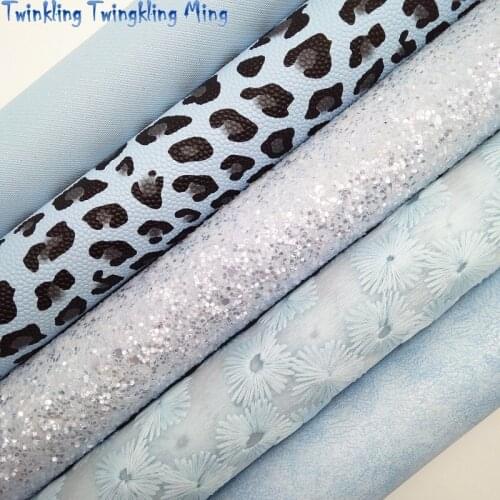 Blue Chunky Glitter Leather, Leopard Printed Faux Leather, Plaid syntheitc LeatherFor Bow A4 21x29CM Twinkling Ming XM026E