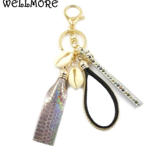WELLMORE 2017 leather,shell, alloy Key Chain For Women Girl Bag Keychain