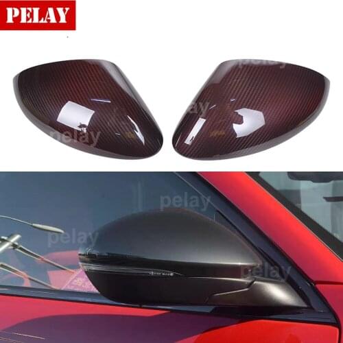For Alfa Romeo Stelvio red Carbon Fiber Rear View Mirror Cover Side Mirror Caps Black Finish Decoration Cover Trim Accessories