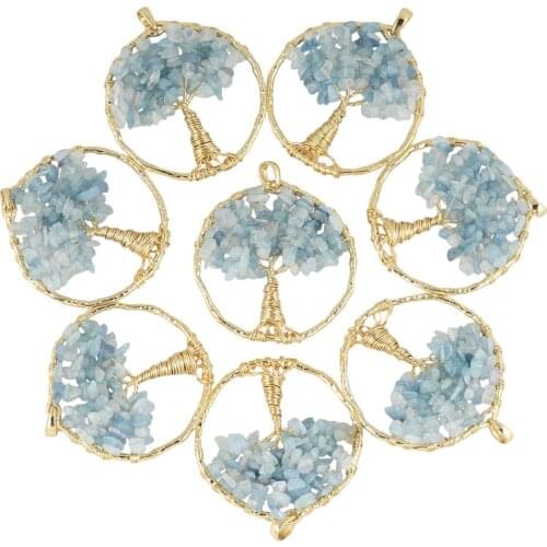 SUNYIK Natural Crystal Tree of Life Pendant for Necklace,Healing Gold Tone Wire Wrapped Tumbled Stone Chips Reiki Women Jewelry