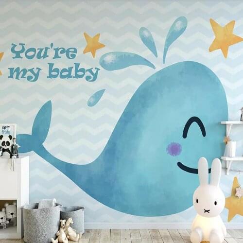 Milofi custom 3D wallpaper mural Nordic cartoon whale childrens room background wall living room bedroom decoration painting wa