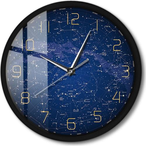 Starry Sky 12 Constellations Wall Clock Luxury Modern Design Home Decor Clock Sound Control Quiet LED Wall Watch For Bedroom