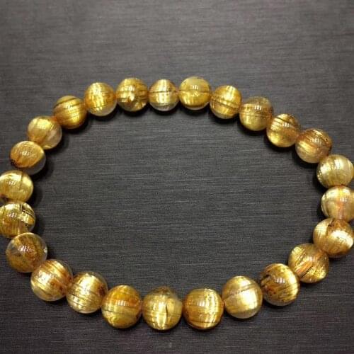 7mm Natural Brazil Gold Rutilated Titanium Quartz Crystal Woman Man Round Beads Bangle Wealthy Bracelet Certificate AAAAAA