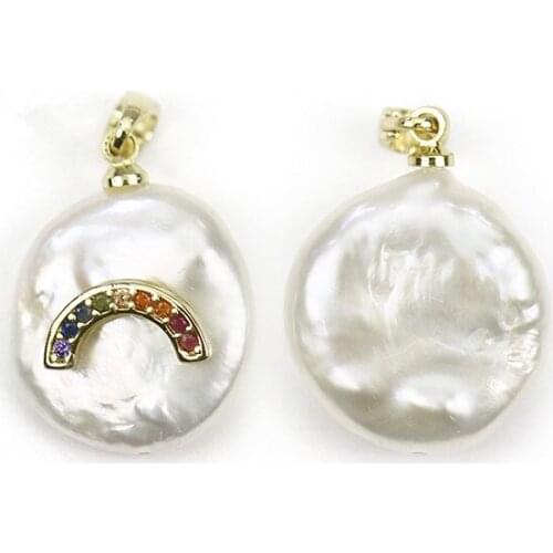ONE PIECE freshwater pearl white flat barouqe pendant ZIRCON coin shape wholesale nature FPPJ loose beads
