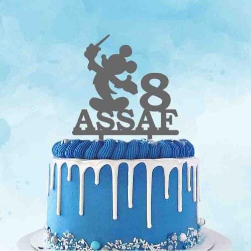 Personalized Cartoon Mickey Cake Topper Custom Name Age Mickey Toppers For Kids Birthday Party Cake Decoration YC280