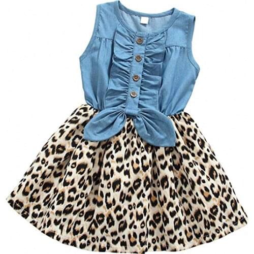 1-6Y Toddler Kids Baby Girl Dress Clothes Sleeveless Leopard Print Princess Party Ruffle Bowknot Dress