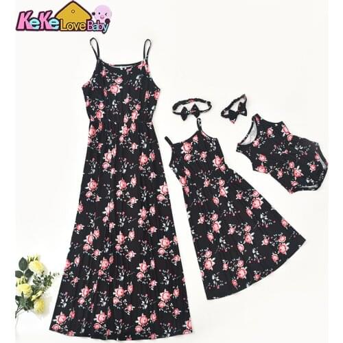 Matching Mother And Daughter Dress Summer Clothes For Mom Baby Girl Children Dresses Flower Print Mommy Me Family Look Outfits