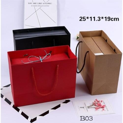 100PCS/Lot Kraft Paper Gift Bag With Handle 25x11.3x19cm Wedding Birthday Party Gift Christmas New Year Shopping Package Bags