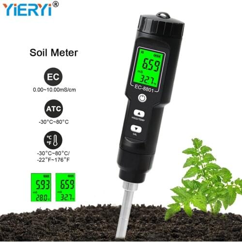 Portable 2 in 1 Soil Temperature EC Meter Digital Tester Tool Measurement Instrument Analysis for Testing Garden Farm Planting