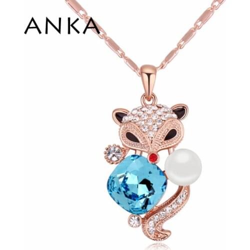 ANKA Sale Rose Gold Color Fox Crystal Pendant Necklace Valentines Day Gift Main Stone Crystals from Austria #115560