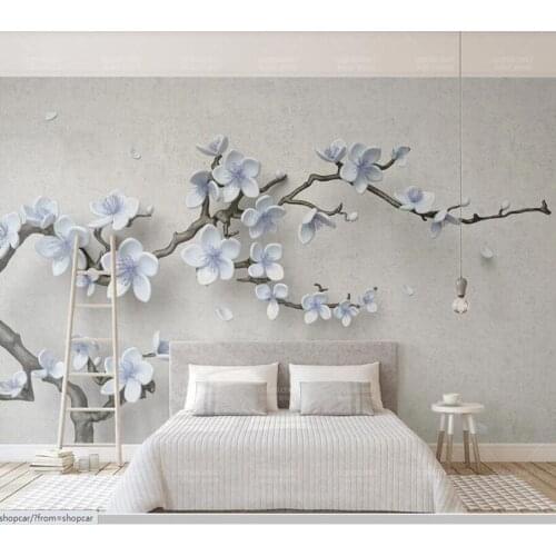 Papel de parede Relief Chinese style branch plum blossom butterfly 3d stereo flower wallpaper,living room tv wall bedroom mural