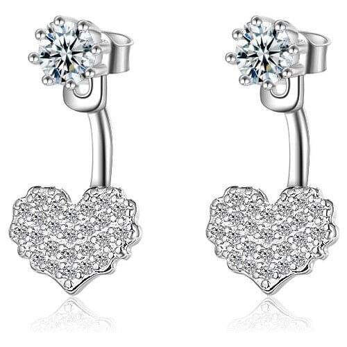 925 Sterling Silver Super Shiny Zircon Heart Design Stud Earrings for Women Girls Jewelry Christmas Gift Hot Sale Wholesale