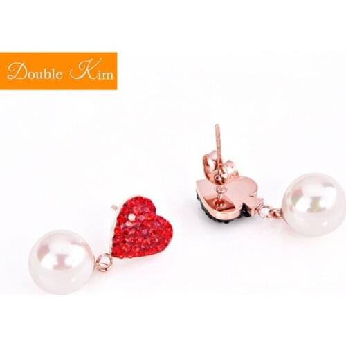 Spades Red Peach Stud Earrings Titanium Stainless Steel Asymmetric Stud Earrings Silver Color Fashion Trendy Women Jewelry Gift