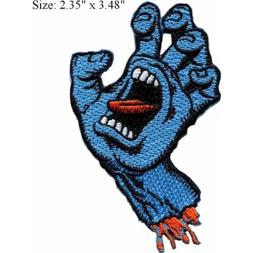 The blue hands with BLOOD 2.35"wide embroidery for chile/open the mouth/grisly