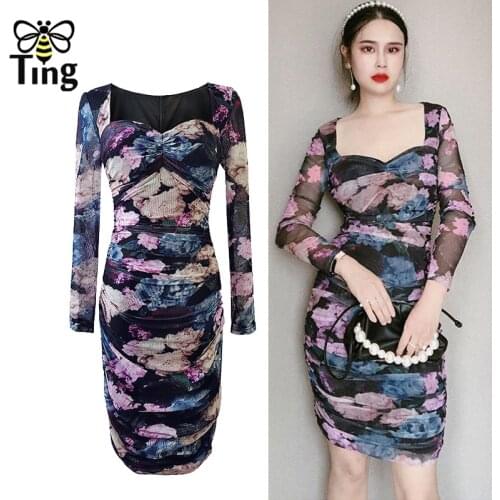 Tingfly Sexy Women Summer Clubwear Dress Bodycon Floral Hot Curve Sheath Bodycon Mini Short Dress Sexy Zevity Casual Dresses