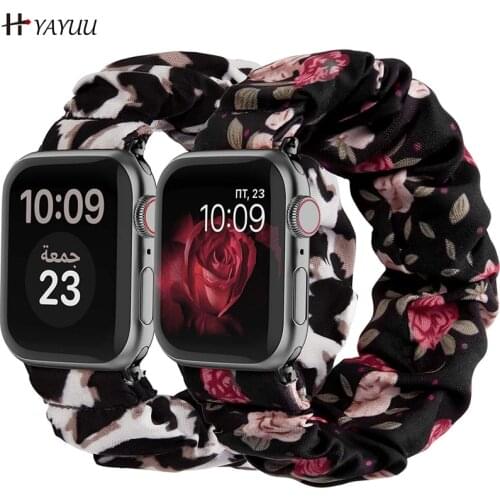YAYUU Watch Strap for Apple Watch Bands Scrunchie 38mm 42mm 40mm 44mm Cute Print Elastic Watch Bracelet for iWatch Series 6 5 4