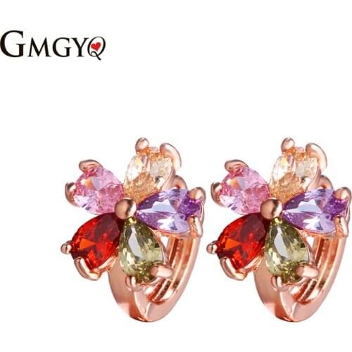 GMGYQ Water Droplets Multicolour Petals Cubic Zirconia Hoop Earrings For Women Fashion Jewelry Womens Accessories