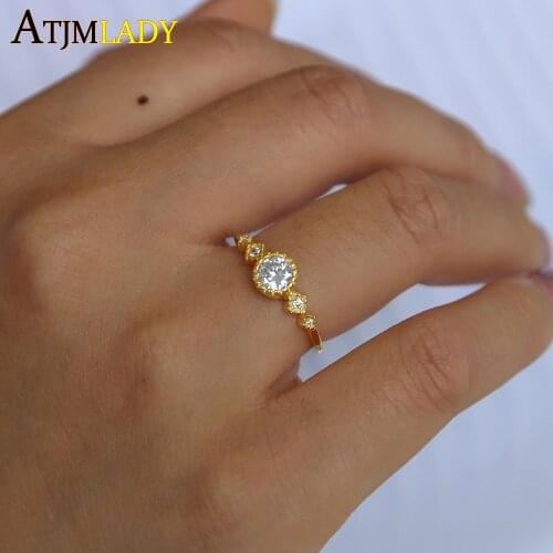 925 sterling silver Simple gold color ring engagement rings new delicate cz stone minimal delicate finger women jewelry