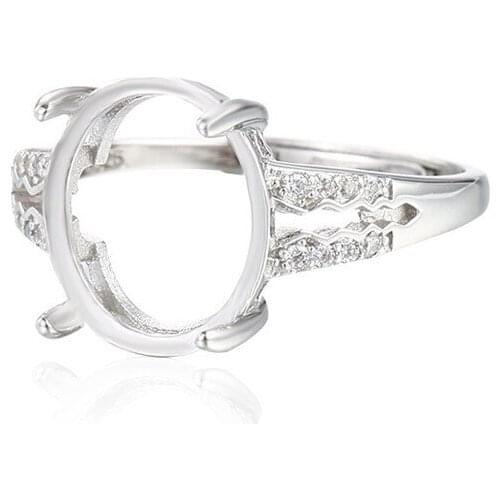Ring Setting for 10x12mm Oval Cabochons Ring Base White Gold Plated 925 Silver Zircon Adjustable Ring Blank SR0196