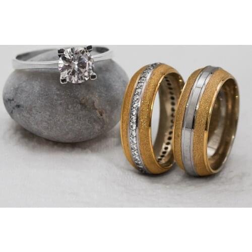 Edges Golden Color Serrated Double 925 K Silver Wedding Ring (Engagement Gift)