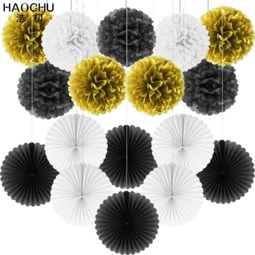 17pcs/lot Decorative Tissue Flowers Pom poms Hanging Paper Round Fan Wedding Birthday Party DIY Decoration Baby Show Supplies