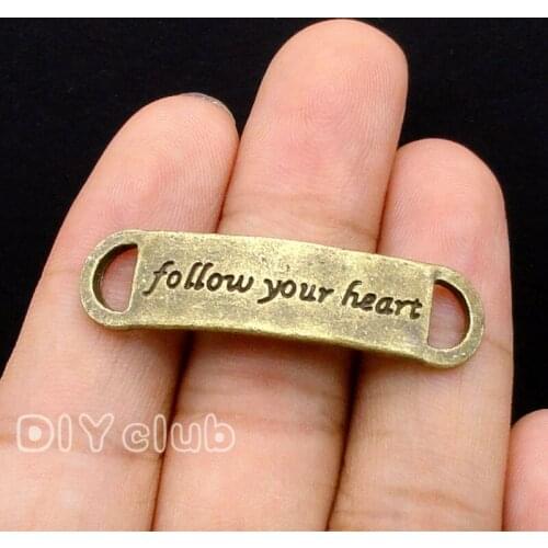 20pcs-Antique Bronze Follow Your Heart Charms Pendants 11x41mm
