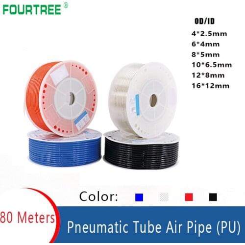 80Meters OD/ID 4*2.5mm 6*4mm 8*5mm 10*6.5mm 12*8mm 14*10mm 16*12mm For Pneumatic Parts Component PU Tube Air Hose Pipe Wholesale
