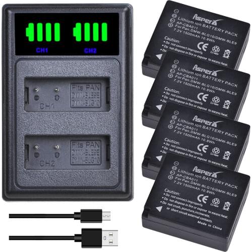 4Pc DMW-BLG10 BLG10 DMW-BLE9 Batteries + LED Dual USB Charger with Type C for Panasonic BPDC15 LUMIX GF5 GF6 GX7 LX100 GX80 GX85