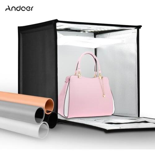 Andoer 40cm Studio LED Light Box Portable Shooting Tent Fodable Photo Light Box with 4 Colored Backdrops for Photography EU Plug