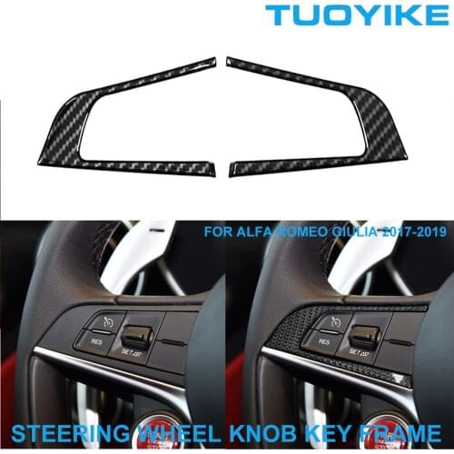 LHD RHD Car Styling Real Carbon Fiber Steering Wheel Key Knob Button Frame Trim Cover Sticker For Alfa Romeo Giulia 2017-19